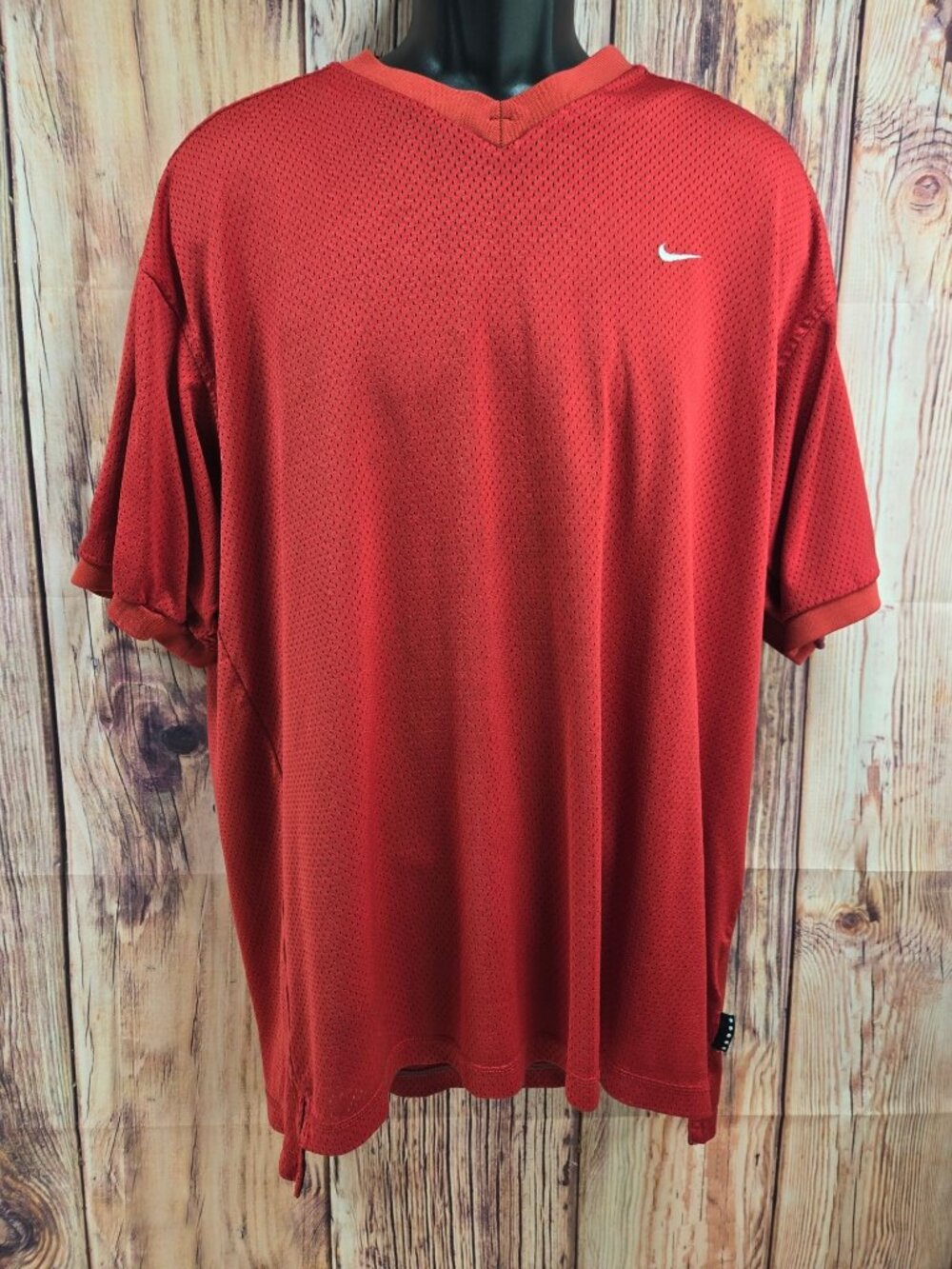 Nike Vintage Red Mesh V-Neck Athletic T-shirt Large